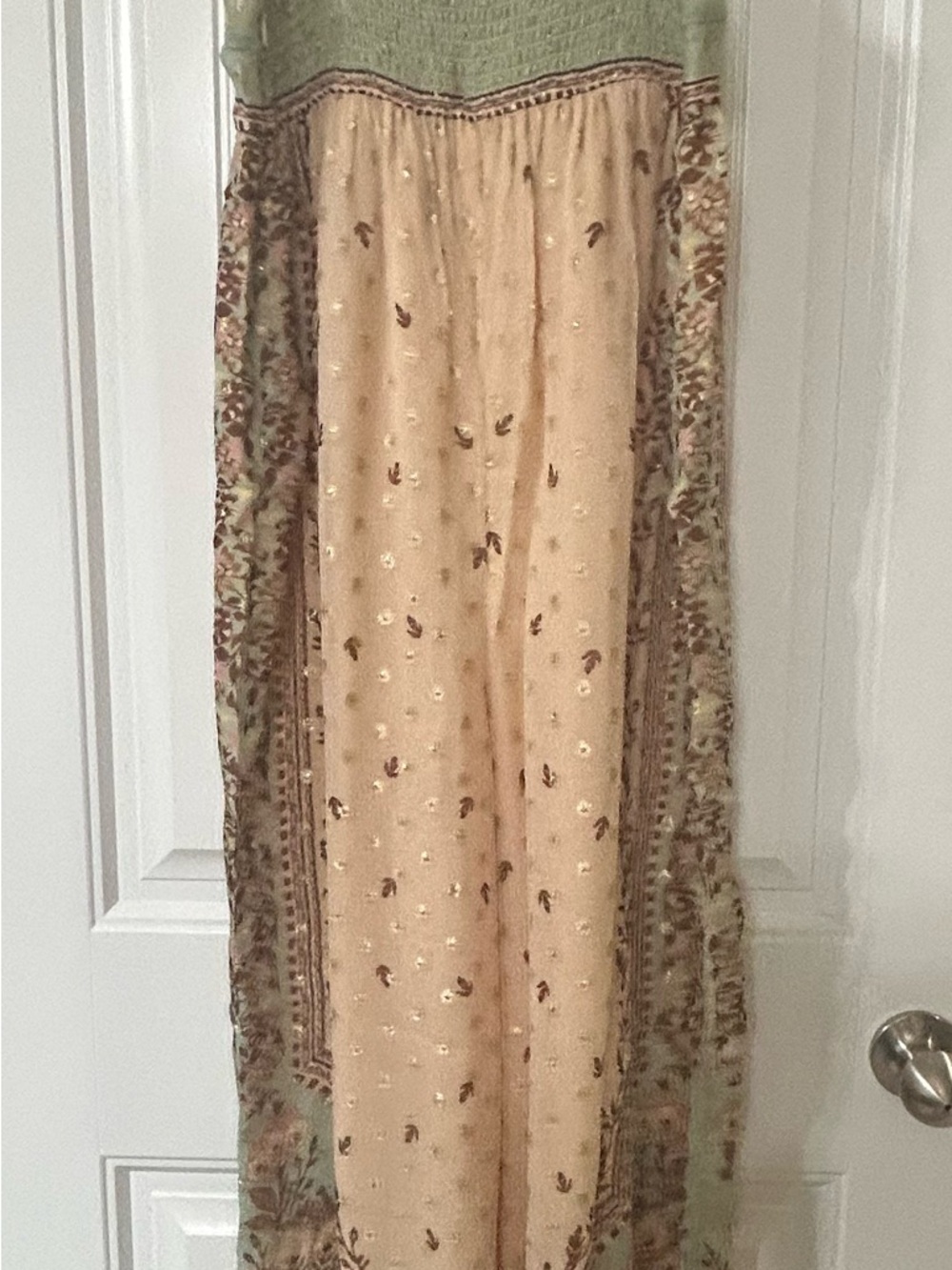 Anthropologie Beige and Sage Boho Maxi Skirt